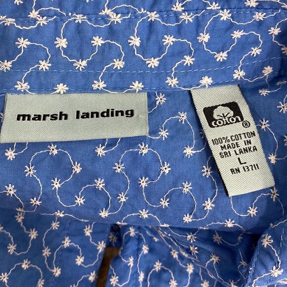 Marsh Landing Blue And White Embroidered Sleeves Top - Picture 6 of 8